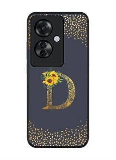 Stylizedd Rugged Black edge case for Oppo Reno11 F / Oppo F25 Pro 5G, Slim fit Soft Cover - Custom Monogram Initial Letter Floral Pattern Alphabet - D (Grey)  - Image 1