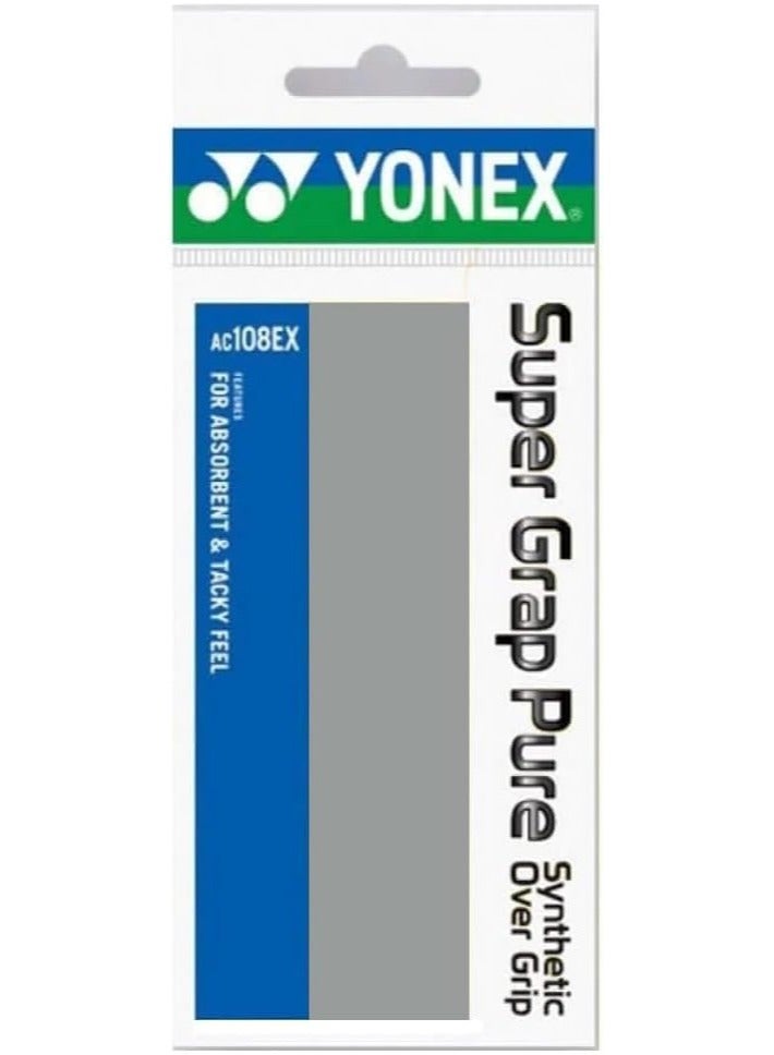 يونيكس قبضة مضرب الريشة النقية Yonex AC108EX Super Grap، رمادي | قبضة ماصة ولزجة من الجلد الصناعي | مصنوعة من مادة البولي يوريثين | تعزز قابلية اللعب | تمتص العرق، قبضة فائقة الصلابة - Image 1