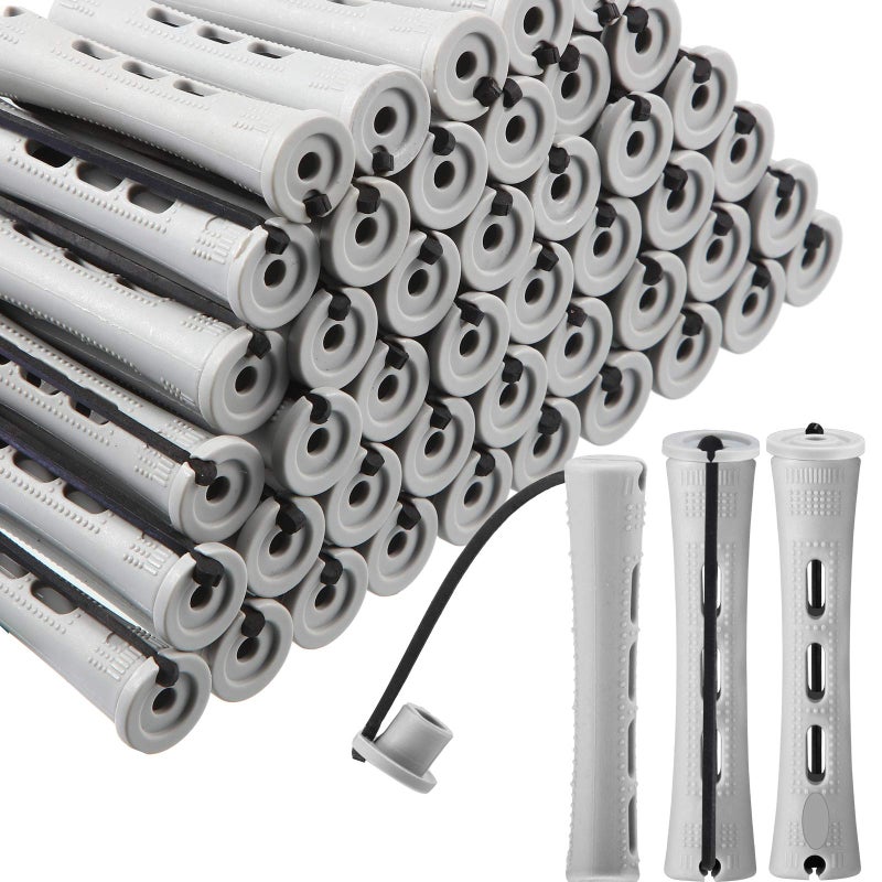 WILLBOND 60 Pcs Short Perm Rods Natural Hair Perm Rods with Elastic Rubber Band Non Slip Plastic Perming Cold Wave Kit for Women Hairdressing Styling Tool(0.59 Inch,Gray) - Image 1
