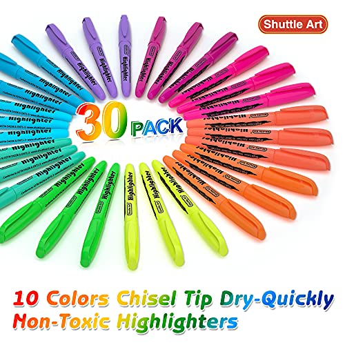 Shuttle Art Highlighters 30 Pack Highlighters Assorted Colors 10 Colors Chisel Tip DryQuickly NonToxic Highlighter Markers for Adults Students Highlighting in Home School Office - Image 3