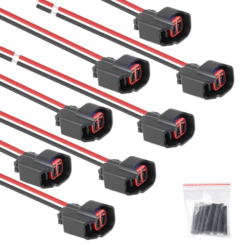Exqutoo Fuel Injector Pigtail Connector Plug Wire 8Pcs Female Connectors with Pigtail Harness Wires EV6 EV14 Replace for Ford F150 F250 Mustang Dodge - Image 1