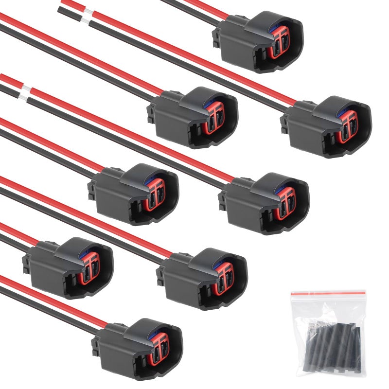 Exqutoo Fuel Injector Pigtail Connector Plug Wire 8Pcs Female Connectors with Pigtail Harness Wires EV6 EV14 Replace for Ford F150 F250 Mustang Dodge - Image 3