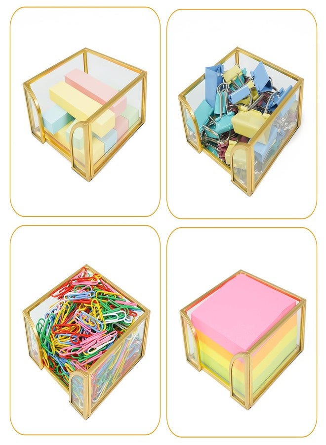 Shonmogar Sticky Note Holder Glass Post It Note Dispenser, 3 x 3 Inch Gold Sticky Note Dispenser, Stylish Post It Holder for Desk Home Office Decor - Image 5