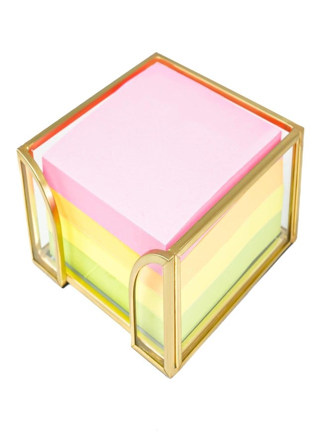 Shonmogar Sticky Note Holder Glass Post It Note Dispenser, 3 x 3 Inch Gold Sticky Note Dispenser, Stylish Post It Holder for Desk Home Office Decor - Image 1