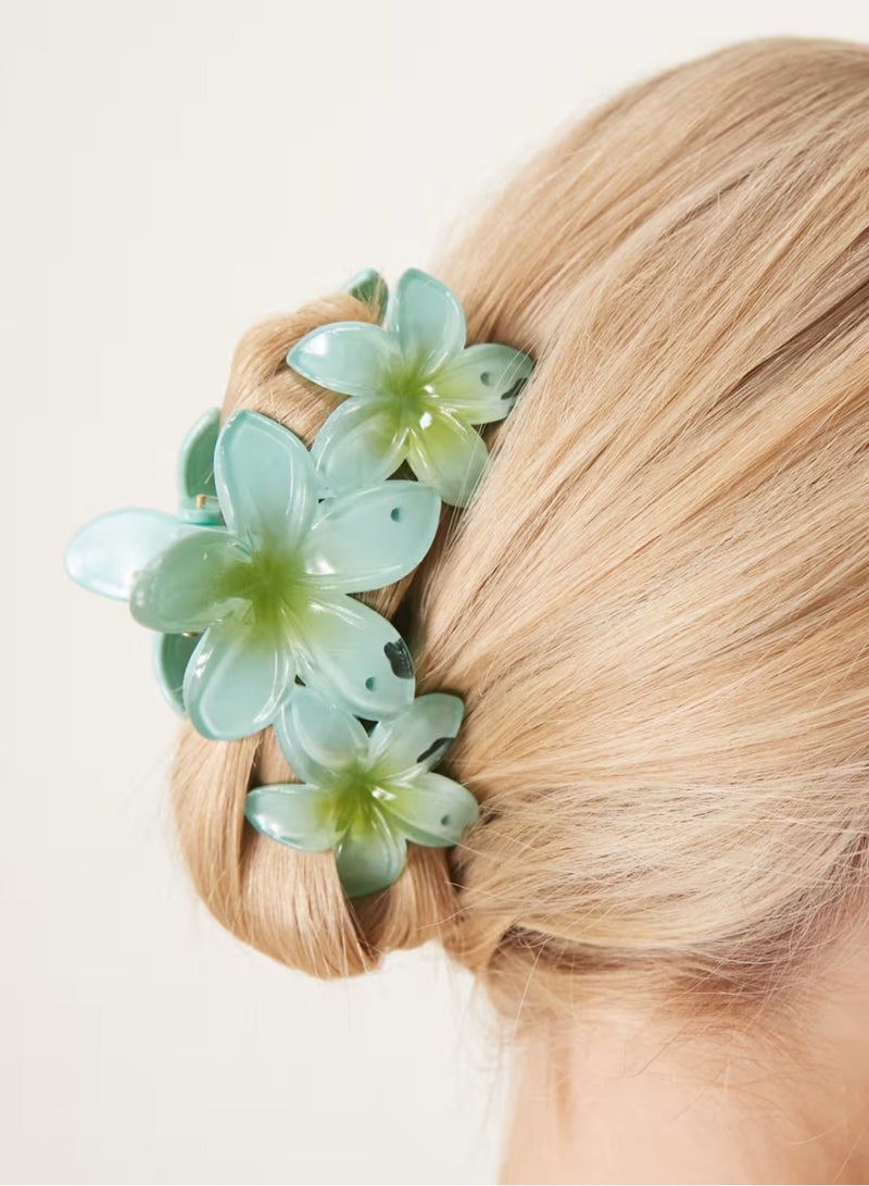 Beautify triple Hawaiian flower hair clip in blue and green - Image 3