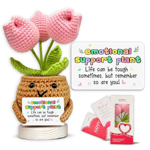 Gossby Handmade Positive Tulip Flower Emotional Support Crochet Gift for Women Inspirational Mental Health Mothers Day Birthday Gift for Mom Sister Friend Coworker Crochet Doll with Card - Image 1