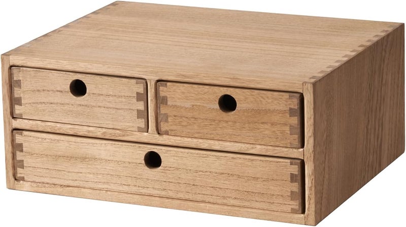 KIRIGEN Wooden Desktop Organizer - Office Supplies Filing Tidy Storage Shelf - Storage Cabinet/Jewelry Organizer with 3 Drawers(BR, 2-Layer &3 Drawers) - Image 1