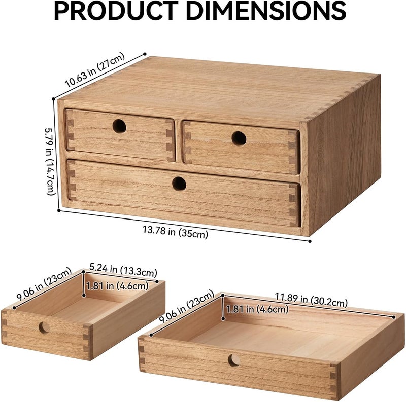 KIRIGEN Wooden Desktop Organizer - Office Supplies Filing Tidy Storage Shelf - Storage Cabinet/Jewelry Organizer with 3 Drawers(BR, 2-Layer &3 Drawers) - Image 2