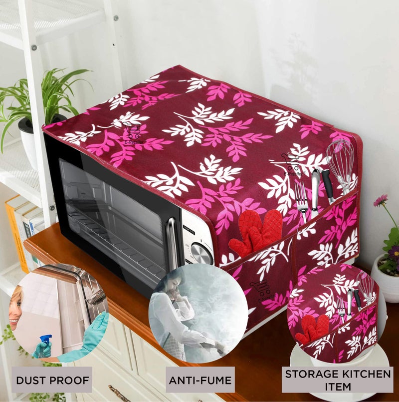 E-Retailer® Polyester 3-Layered Microwave Oven Top Cover With 4 Utility Pockets Suitable for Upto 30 Liter (Color- Purple, Size-36x14 Inches) - Image 2