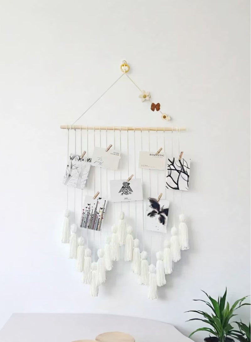UrbanNest Macrame Wall Hanging Photo Display, Picture Card and Hair Accessories Organizer With 1 Hook and 20 Wooden Clips, Boho Tapestry, Hand Woven Wall Decoration, Gift - Image 1