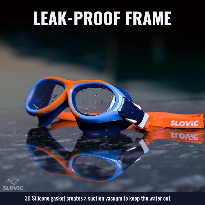 SLOVIC Swimming Goggles for Kids 10-14 Years [Orange] | Swimming Pool Accessories for Kid | Anti-Fog & UV Protected Goggles for Boys & Girls | Swimming Glasses for Kids with Adjustable Straps - Image 2