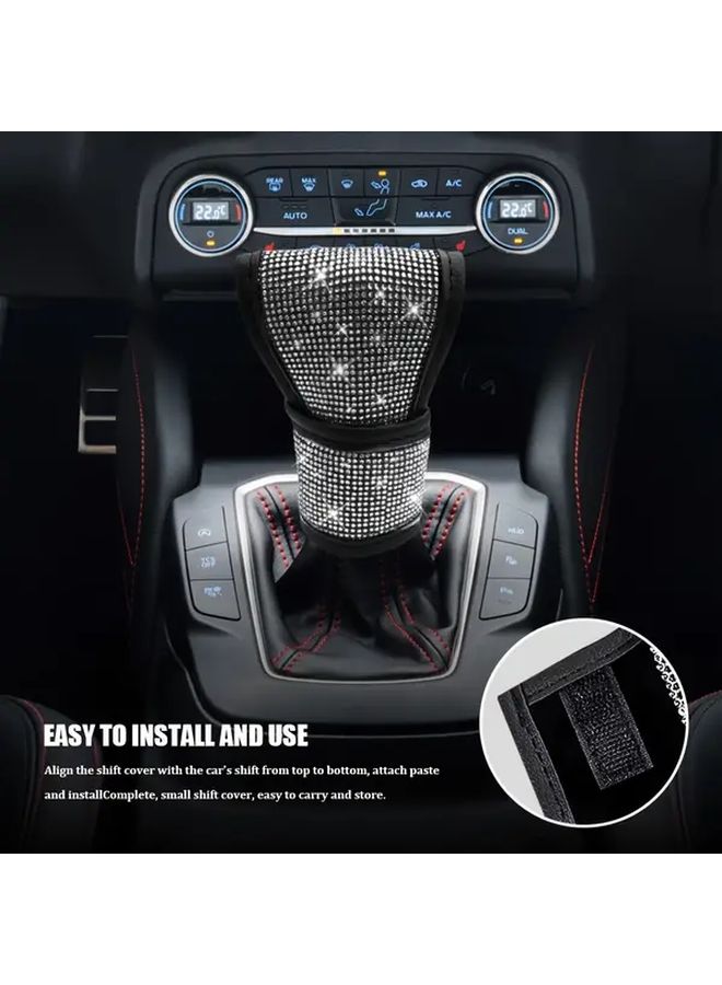 غطاء مقبض ناقل الحركة للسيارة من الكريستال الملون، جلد صناعي، غطاء رأس ناقل الحركة البلوري للنساء والفتيات - Image 5
