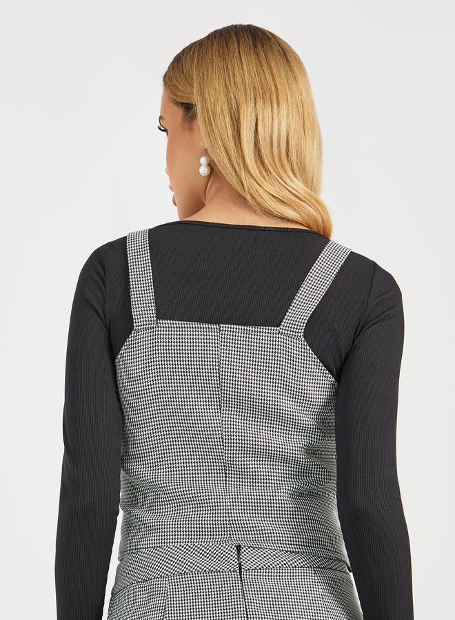 ستايلي بلوزة قصيرة بنمط مربعات مع أزرار - Image 4