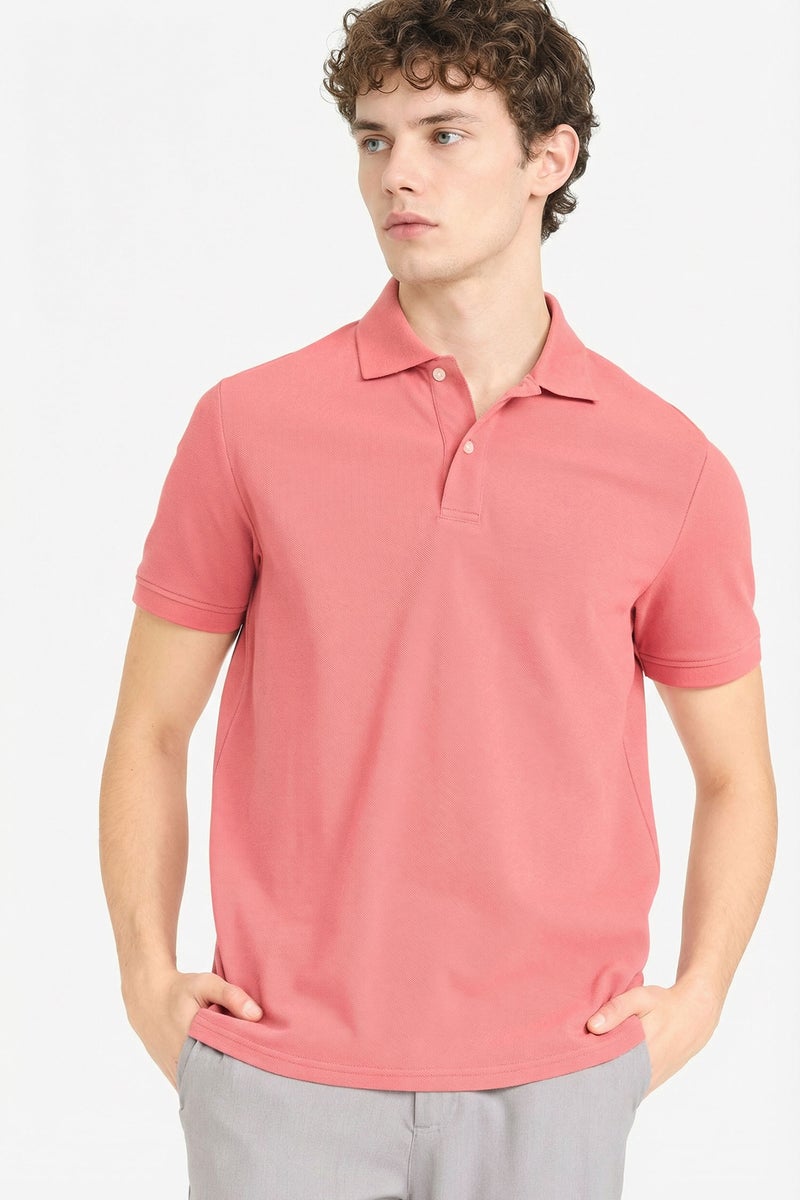 DeFacto Pink Man Cotton Polo T-Shirt Casual - Image 1