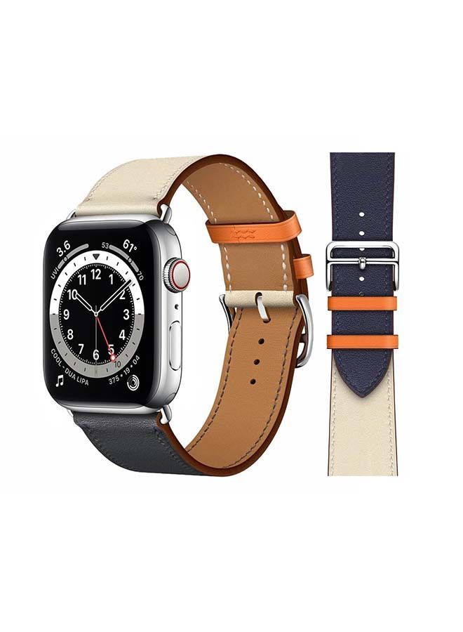 NIBEMINENT Genuine Leather Replacement Band For Apple Watch Series 6/SE/5/4/3/2/1 Indigo Blue