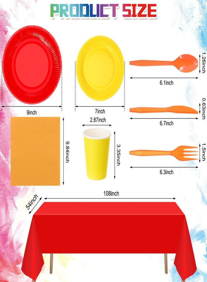 Tegeme 258 Pcs Rainbow Party Supplies Serves 36 Guests Include Colorful Paper Plates Cups Napkins Plastic Forks Knives Spoons Tablecloths Disposable Dinnerware Set for Neon Rainbow Birthday Party - Image 4