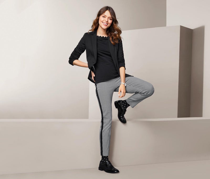 Tchibo Women Slim Fit Checkered Stretchable Trouser, Black  - Image 1