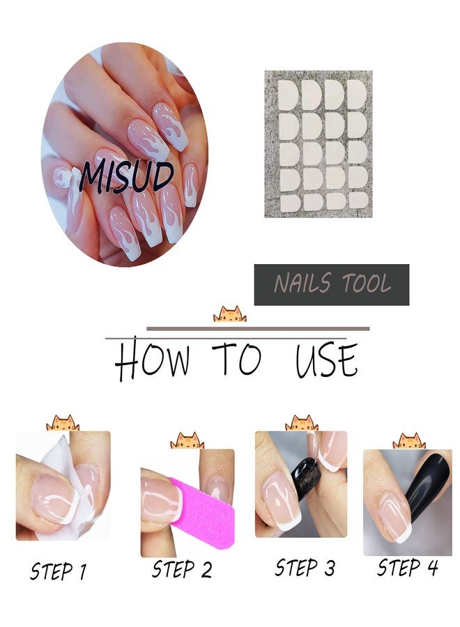 MISUD Press on Nails - Medium Coffin Fake Nails, Acrylic Pink White Flame Design 24 pcs - Image 5