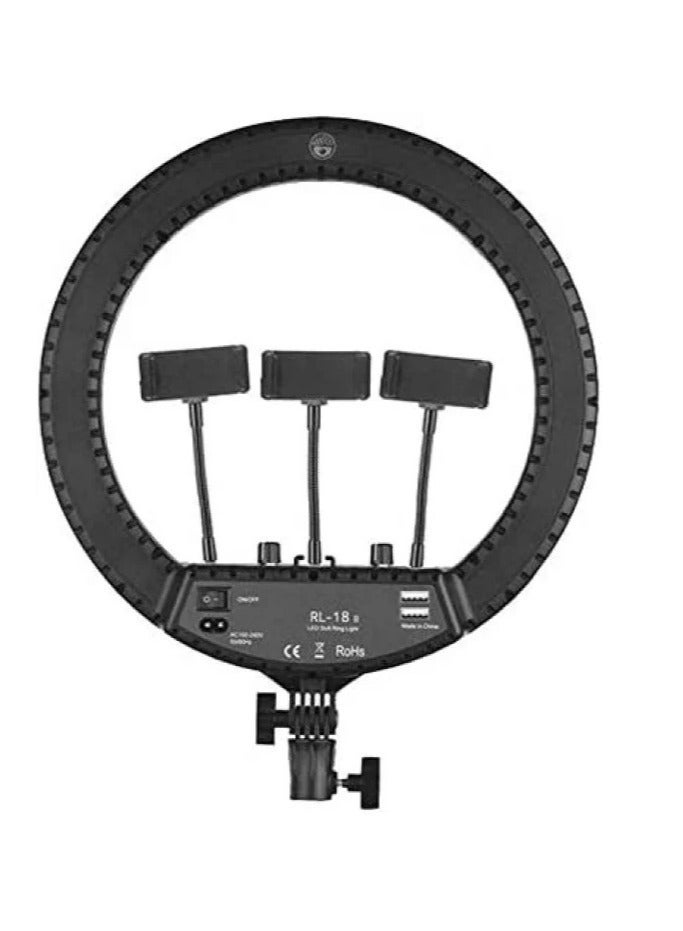 RL-18 LED Ring Light 18 Inch Soft Ring Light for Smartphones Camera YouTube TikTok Videos with Tripod & 3 phone Holders - Image 2