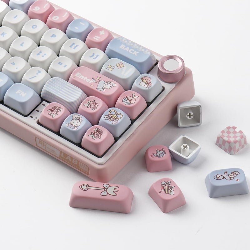 TYRIXKI PBT Keycaps 134 Keys MOA Profile Cute Keycaps Dye-Sublimation Alice Bunny Keycap Set Custom Keycap for Cherry Gateron MX Swithes Mechanical Keyboards - Image 2