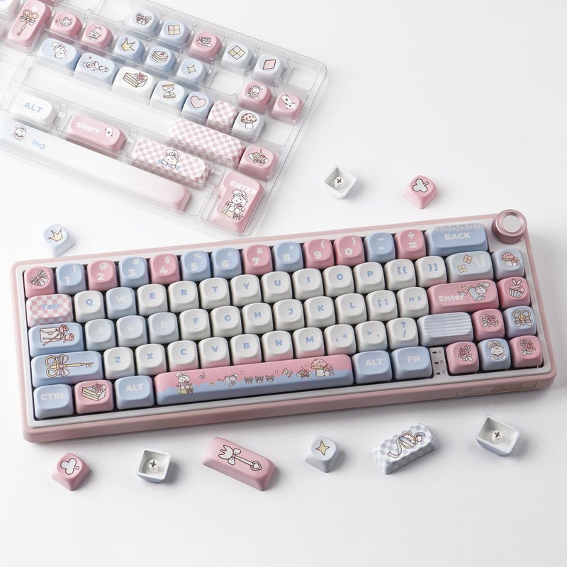 TYRIXKI PBT Keycaps 134 Keys MOA Profile Cute Keycaps Dye-Sublimation Alice Bunny Keycap Set Custom Keycap for Cherry Gateron MX Swithes Mechanical Keyboards - Image 3
