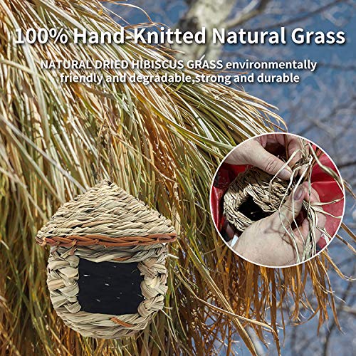 Eeaivnm 3 Pack Hummingbird House, Hand Woven Bird Nest for Outdoors Hanging, Small Grass Bird Houses for Outside, Natural Fiber Bird Hut Roosting Pocket for Finch Canary Chickadee - Image 3
