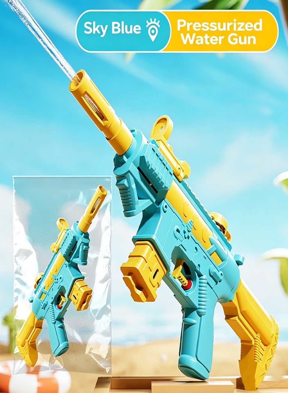 Sky Blue M416 Pressurized Water Gun for Kids - 50ml Capacity, 8m Long Range, Manual Pump Action, Summer Outdoor Beach Pool Party Toy for Boys and Girls Aged 3-12