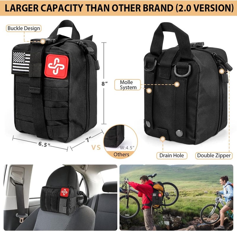 HIHEGD 250Pcs Survival Gear First Aid Kit with Molle System Compatible Bag and Emergency Tent - Image 2