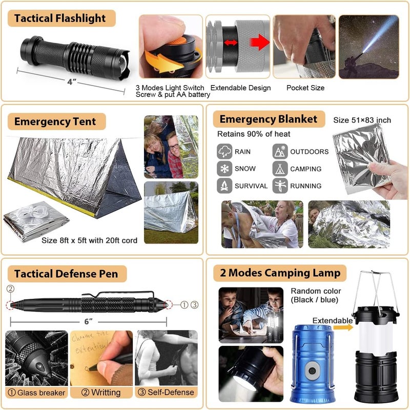 HIHEGD 250Pcs Survival Gear First Aid Kit with Molle System Compatible Bag and Emergency Tent - Image 4