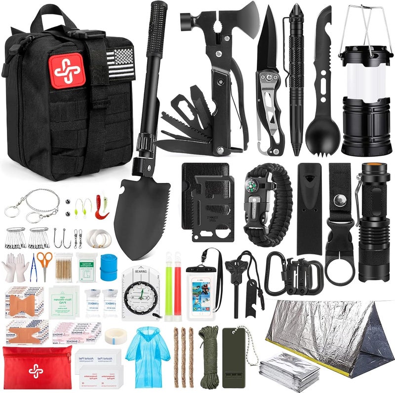 HIHEGD 250Pcs Survival Gear First Aid Kit with Molle System Compatible Bag and Emergency Tent - Image 1