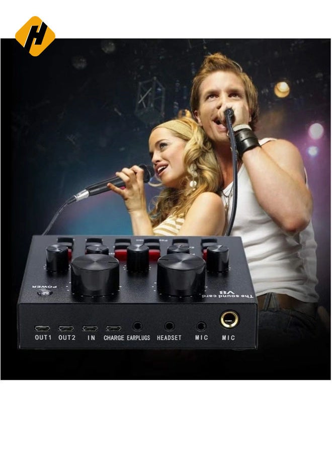 HuHa V8 Multifunctional Live Sound Card USB Audio Interface Intelligent Volume Adjustable Audio Mixer Sound Card for Recording Hosting Speech  - Image 3