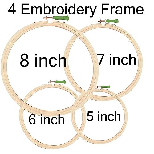 Qroof Embroidery Materials Kit New,50 Colour Threads,4 Pcs Bamboo Hoops,2 Pcs Aida Cloth Embroidery Beginner Supplies Tool Kit - Image 3