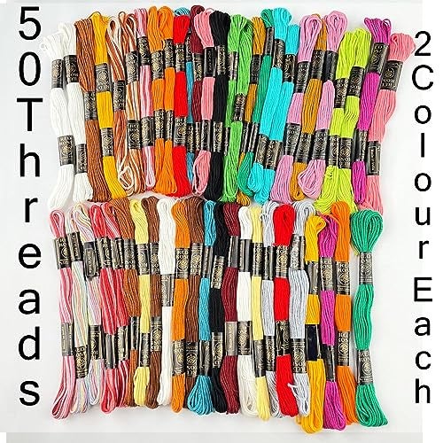 Qroof Embroidery Materials Kit New,50 Colour Threads,4 Pcs Bamboo Hoops,2 Pcs Aida Cloth Embroidery Beginner Supplies Tool Kit - Image 4
