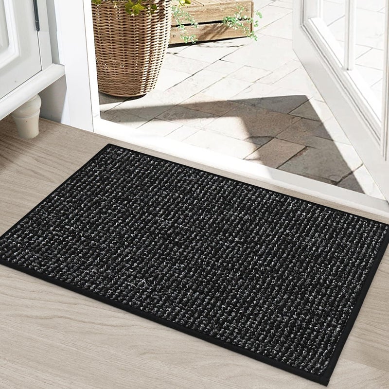 BEQHAUSE Dirt Trapper Door Mat 20" x 32", Non-Slip Washable Doormats Entrance Mat, Dirt Resistant and Absorbent Welcome Mat, Low Profile Floor Mats for Front Back Door and Entryway, Black - Image 1