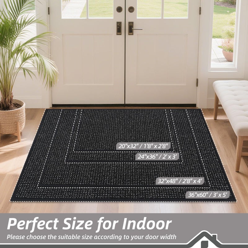 BEQHAUSE Dirt Trapper Door Mat 20" x 32", Non-Slip Washable Doormats Entrance Mat, Dirt Resistant and Absorbent Welcome Mat, Low Profile Floor Mats for Front Back Door and Entryway, Black - Image 2