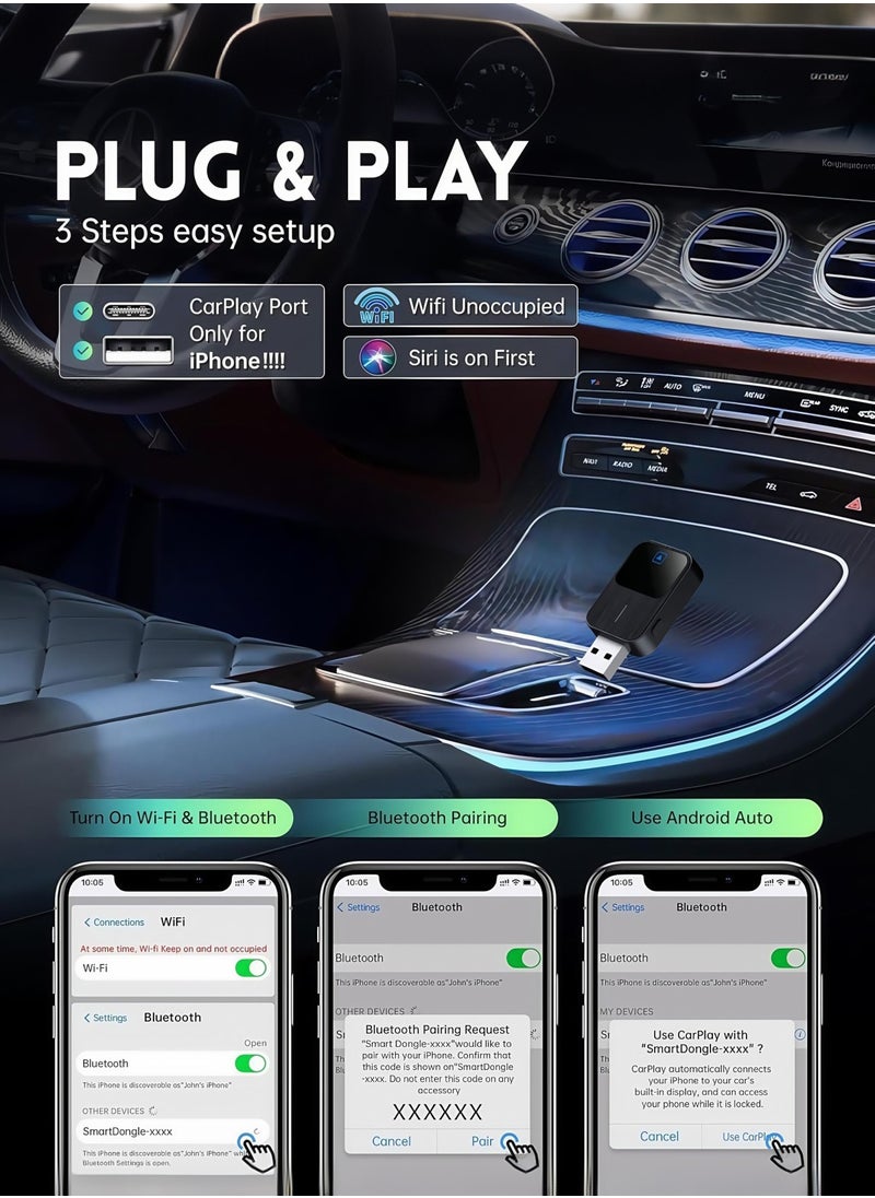Generic - 2025 New,Wireless CarPlay Adapter- Mini Edition, Wired to Wireless for OEM Cars Wired Carplay/Android auto Dual mode Plug&Play FOTA Wireless Adapter for Apple iPhone iOS 10+ & Cars from 2015 - Image 1