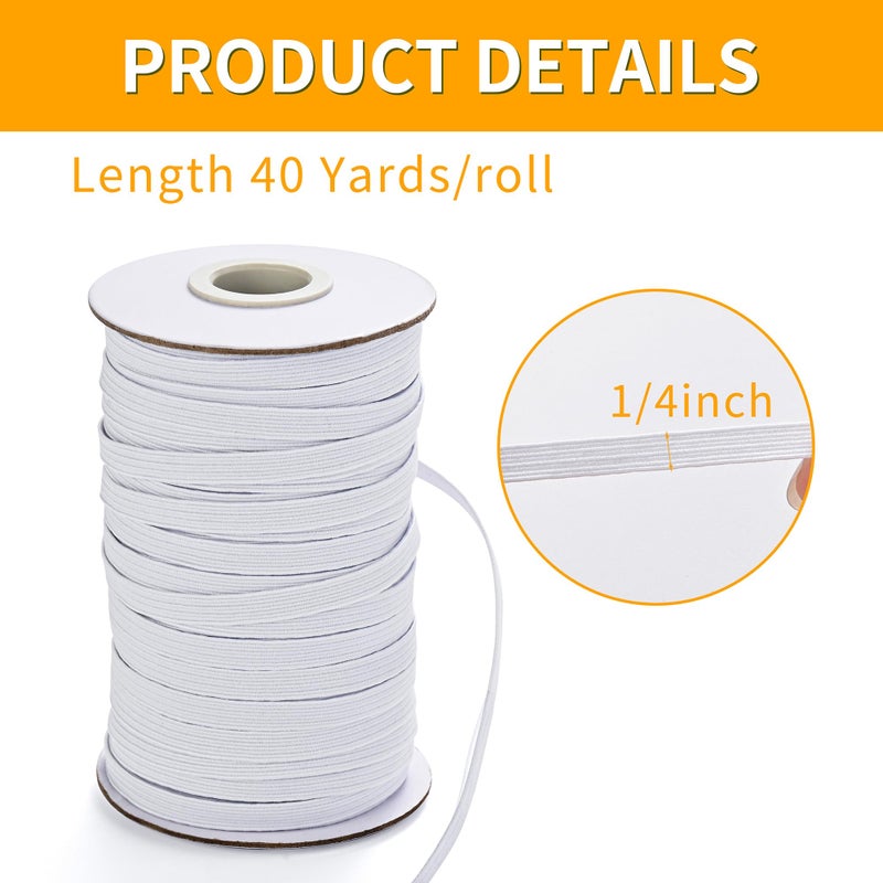 XKDOUS Elastic Band for Sewing, 1/4 Inch 40 Yards White Knit Elastic Bands High Elastic Cord for Sewing Waistband and Pants Waist - Image 2