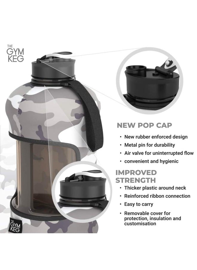 THE GYM KEG زجاجة مياه رياضية رسمية بسعة 2 لتر، معزولة 2.2 لتر، مقبض حمل، تمارين اللياقة البدنية، زجاجة مياه كبيرة بسعة 2 لتر، صديقة للبيئة، خالية من مادة BPA، بلاستيك سميك 40 درجة، مموهة حضرية  - Image 3