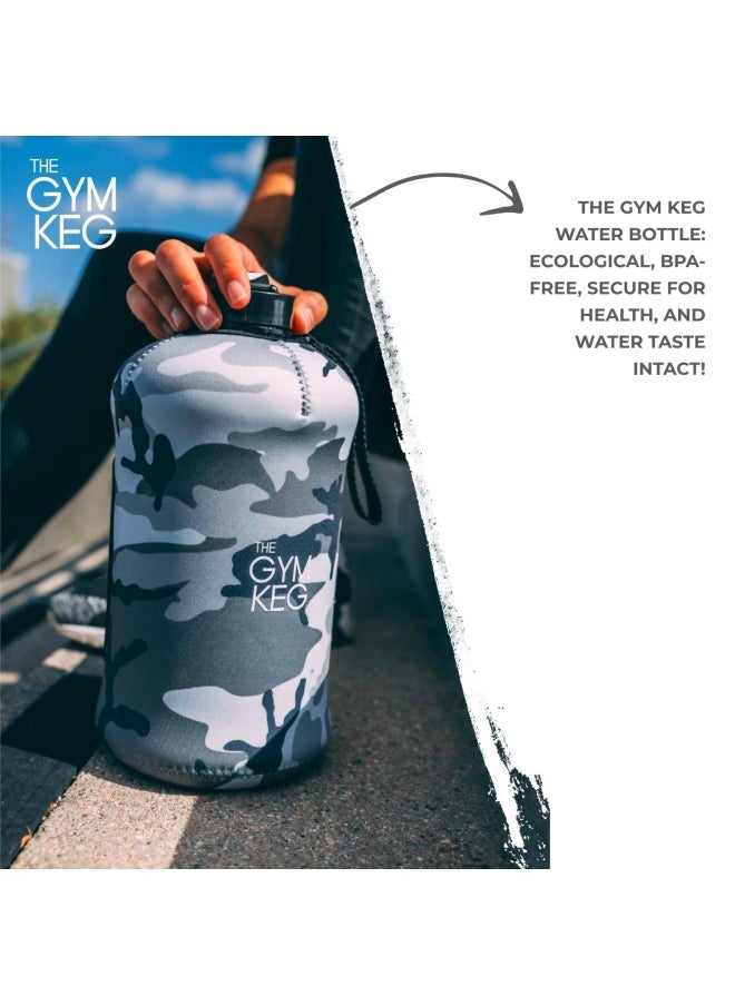 THE GYM KEG زجاجة مياه رياضية رسمية بسعة 2 لتر، معزولة 2.2 لتر، مقبض حمل، تمارين اللياقة البدنية، زجاجة مياه كبيرة بسعة 2 لتر، صديقة للبيئة، خالية من مادة BPA، بلاستيك سميك 40 درجة، مموهة حضرية  - Image 5