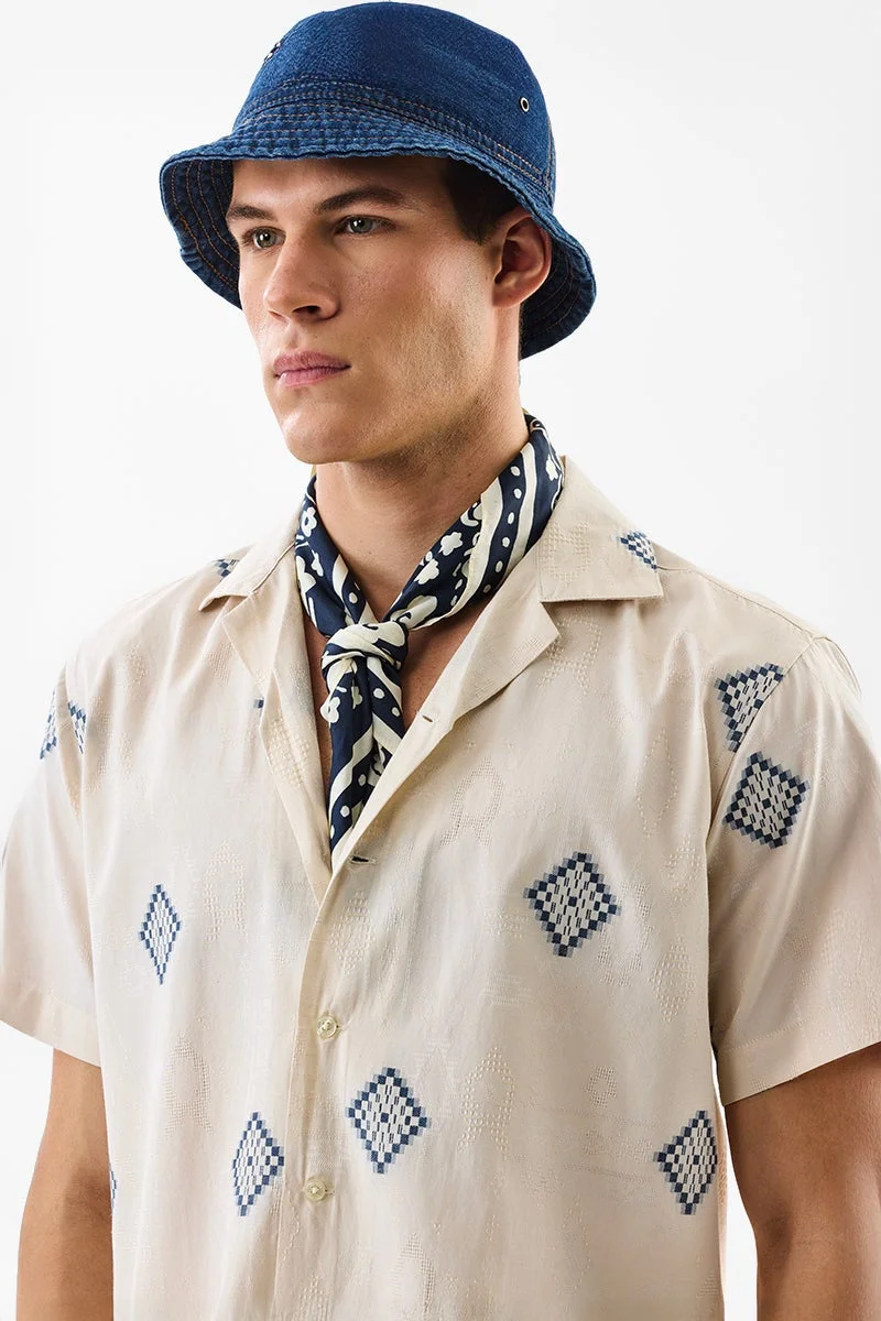 SNITCH Cuban Collar Geometric Regular Fit Shirt