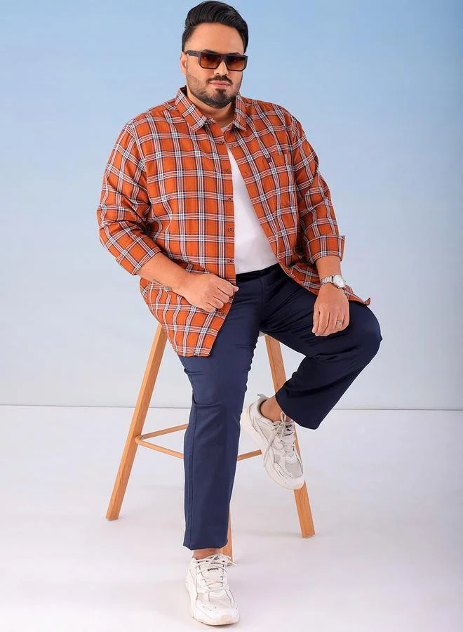 تايك تو قميص رجالي بمقاس كبير بنقشة مربعات بني