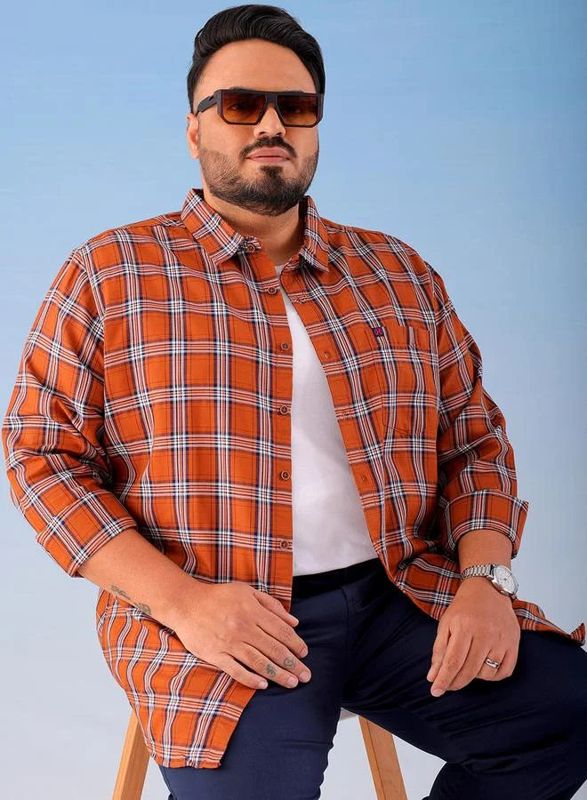 Take Two  Plus Size Brown Checked Shirt By Hardsoda for Men | Best Price UAE