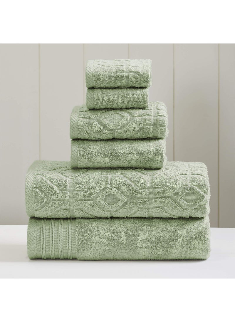 Modern Threads Modern Threads 6 Piece Set 2 Bath Towels 2 Hand Towels 2 Washcloths Yarn Dyed Diamond Gate Jacquard Towel Set Green 