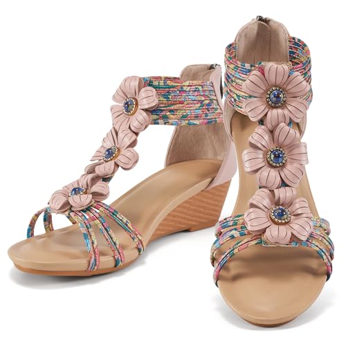 FUDYNMALC Sandals Womens Wedge Shoes: Comfortable Dressy Wedges Sandal with Zipper Summer Gladiator Sandals Open Toe - Image 1