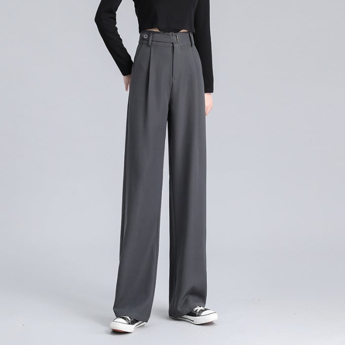 Pear-Shaped Womens Trousers with Iron Hoop Spring Autumn Casual Straight-Leg Black Suit Pants Summer Gray - Image 1