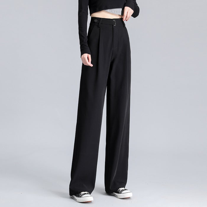 Pear-Shaped Womens Trousers with Iron Hoop Spring Autumn Casual Straight-Leg Black Suit Pants Summer Gray - Image 2