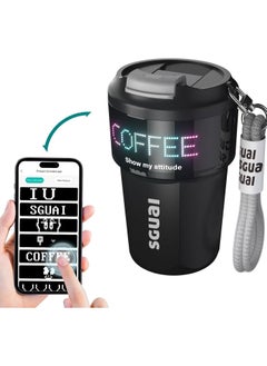 SGUAI Unique Smart Water Bottle Smart Coffee Cup with LED Temperature Pixel Display by APP Control Smart Insulated Novelty Mug Water Flask for Unique Presents 12oz Black