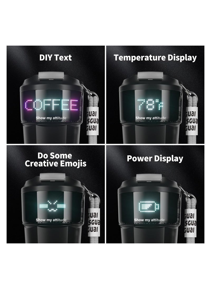 SGUAI - SGUAI Unique Smart Water Bottle Smart Coffee Cup with LED Temperature Pixel Display by APP Control Smart Insulated Novelty Mug Water Flask for Unique Presents 12oz Black - Image 1