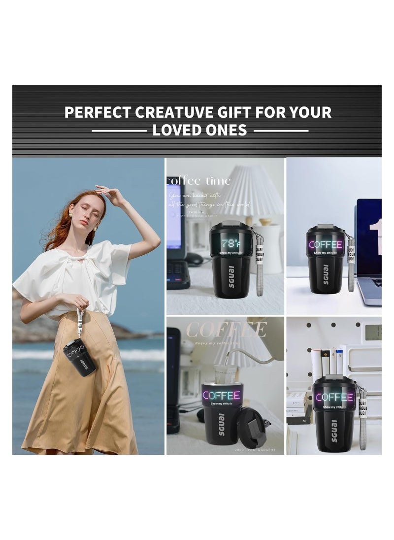 SGUAI - SGUAI Unique Smart Water Bottle Smart Coffee Cup with LED Temperature Pixel Display by APP Control Smart Insulated Novelty Mug Water Flask for Unique Presents 12oz Black - Image 1