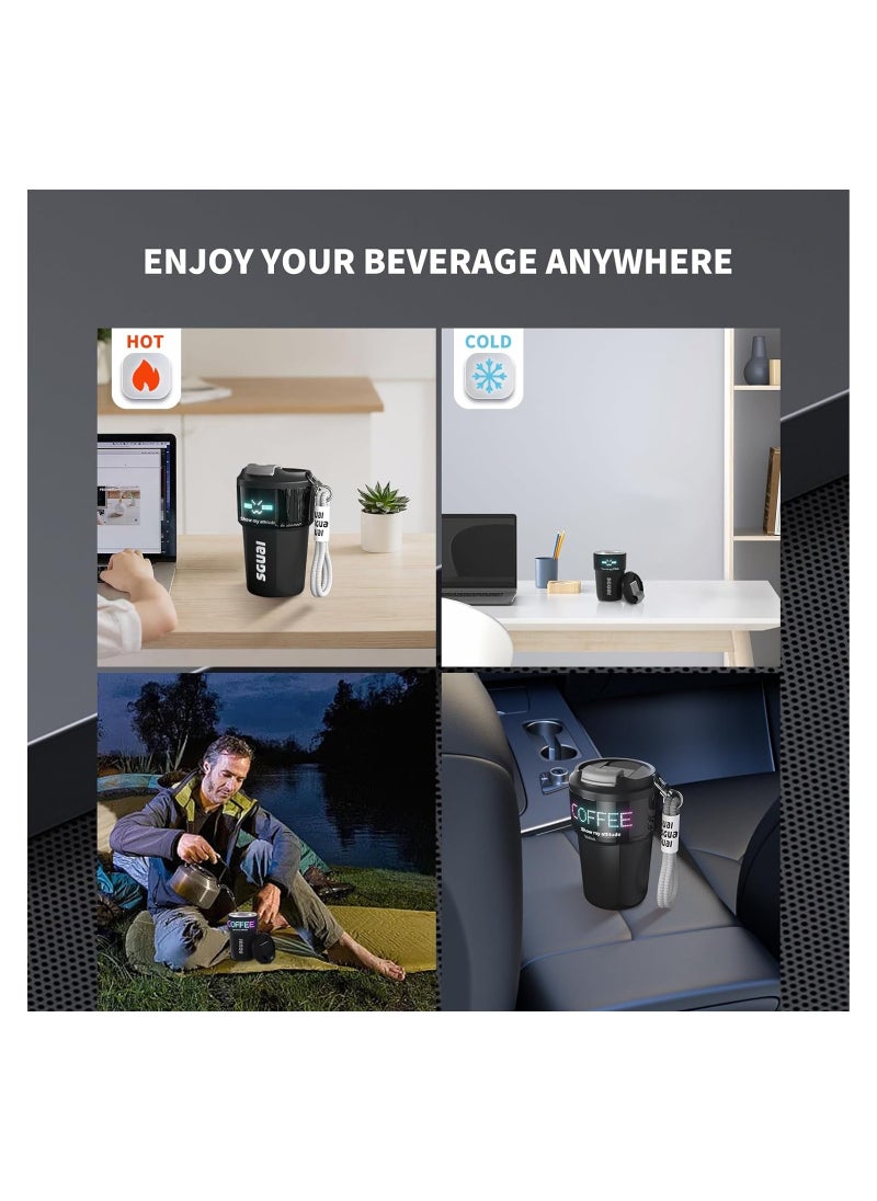 SGUAI - SGUAI Unique Smart Water Bottle Smart Coffee Cup with LED Temperature Pixel Display by APP Control Smart Insulated Novelty Mug Water Flask for Unique Presents 12oz Black - Image 1